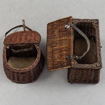 TWO WICKER FISHING BASKETS, late 19th century.