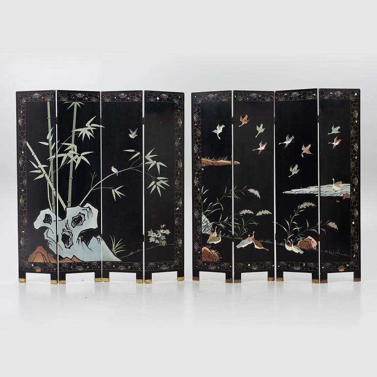 A pair of folding screens, China, second half of the 20th century.