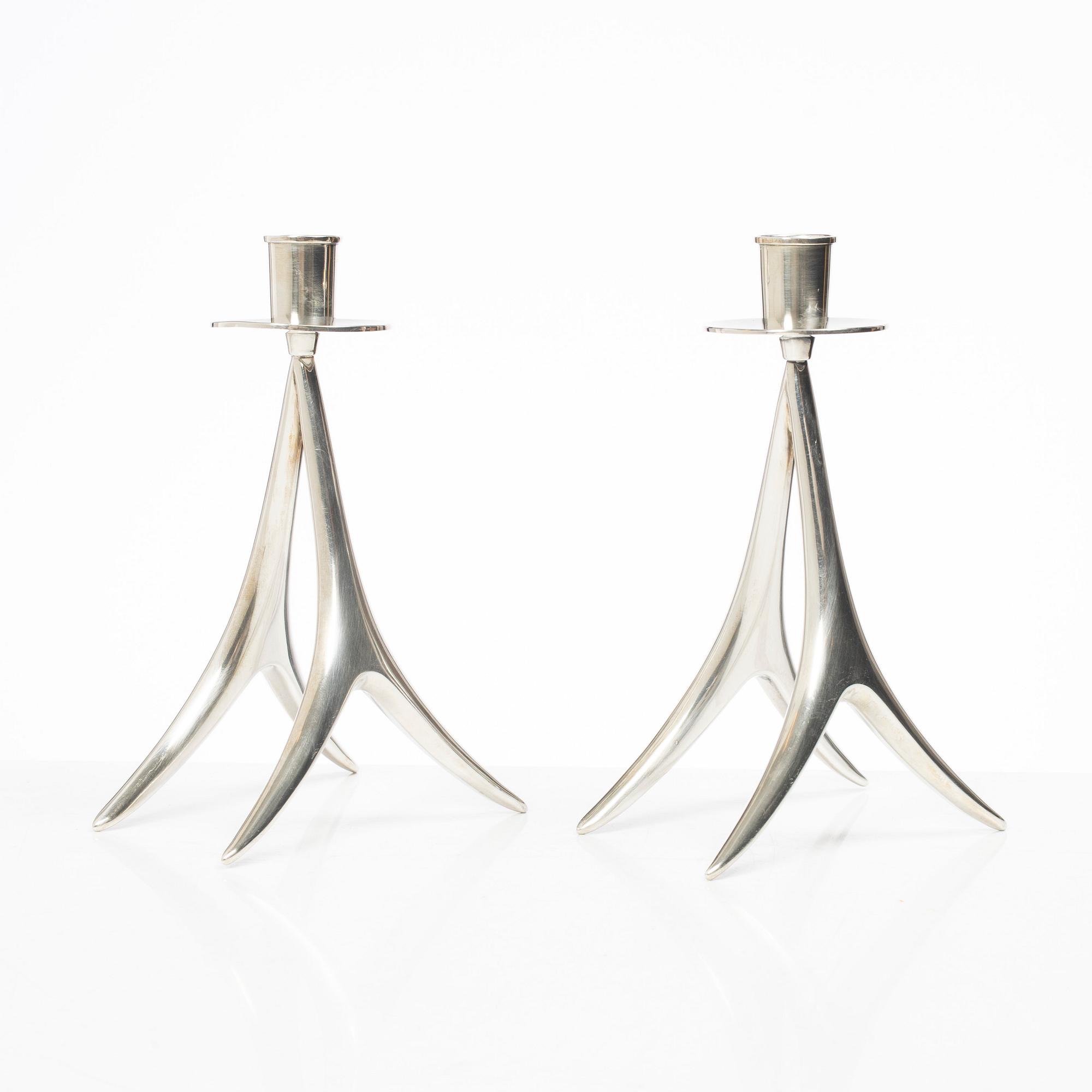 Anna-Greta Eker, ljusstakar, ett par, silver, Auran Kultaseppä Oy, Åbo, 1962.