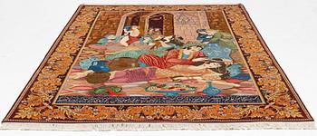 Rug, Tabriz, figural, signed, approx. 285 x 196 cm.