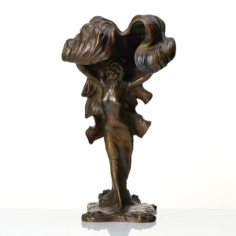 Sven August Adolf Jonsson, an Art Nouveau patinated bronze table lamp, AB Förenade Konstgjuterierna, Stockholm ca 1900.