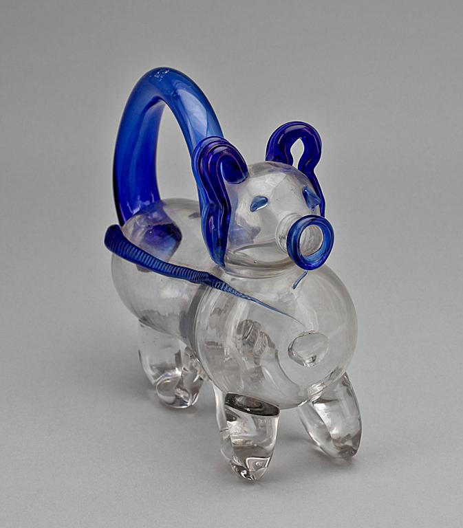 BRÄNNVINSKARAFF, s.k. Fyllehund, glas, 1800-tal.