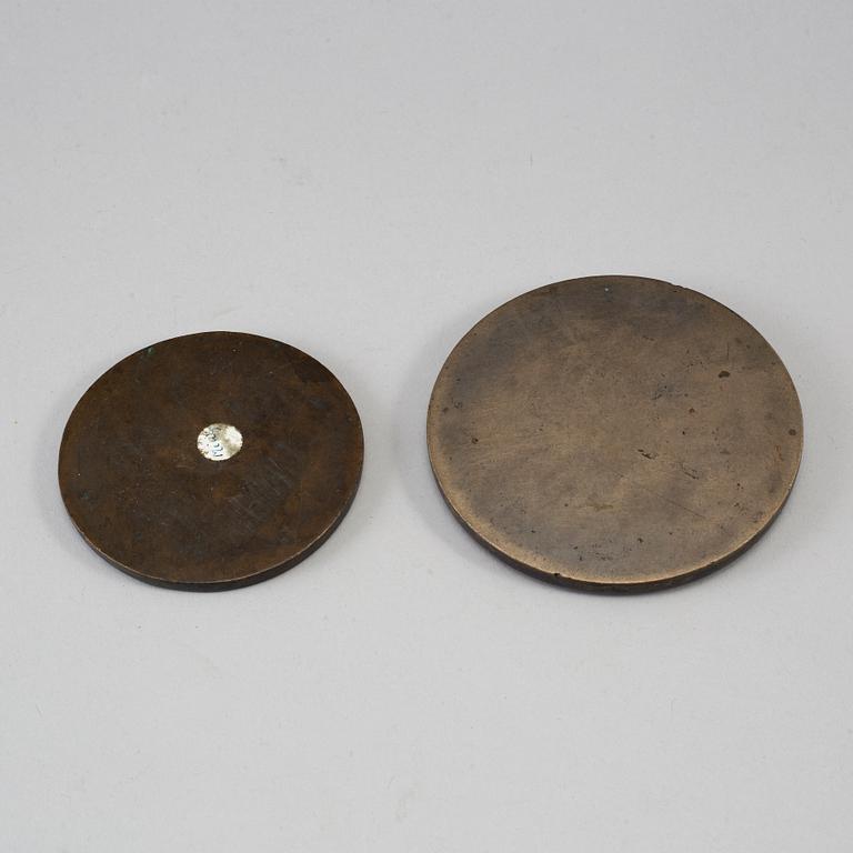 Two bronze mirrors, Ming dynasty or older.