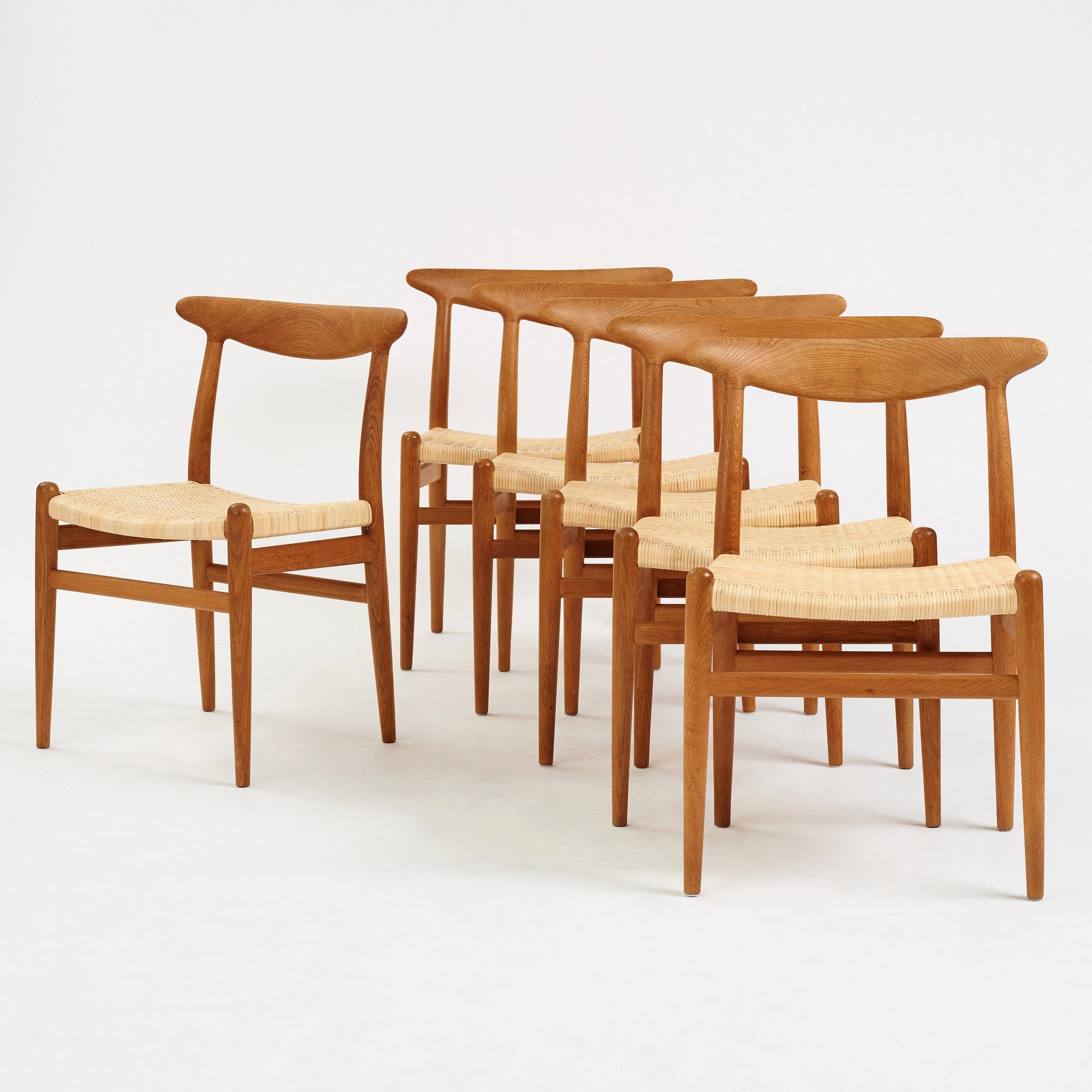 Hans J. Wegner, a set of 6 "W2" chairs, for C.M. Madsens Fabriker, Denmark 1950's.