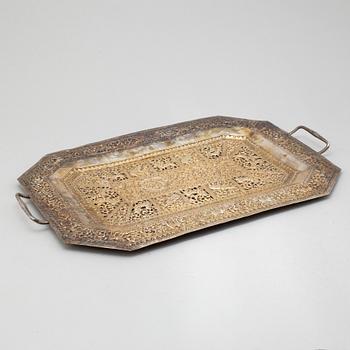 An Indian metal tray, circa 1900.