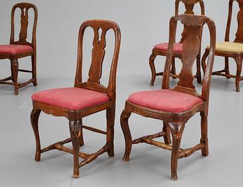 Six matched Swedish Rococo 18th cent chairs.