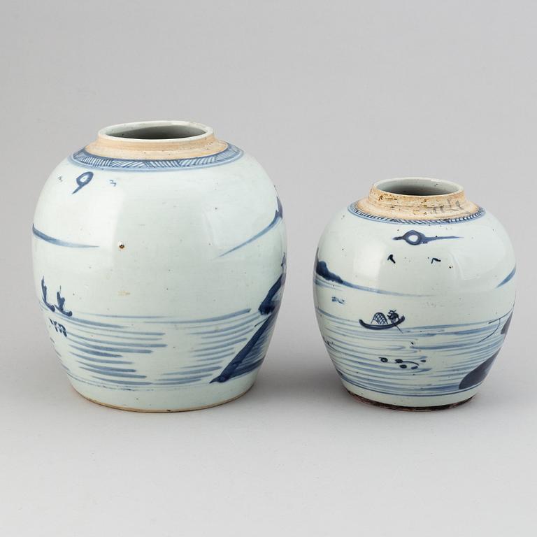 Two blue and white jars, Qing dynasty, 19th Century.