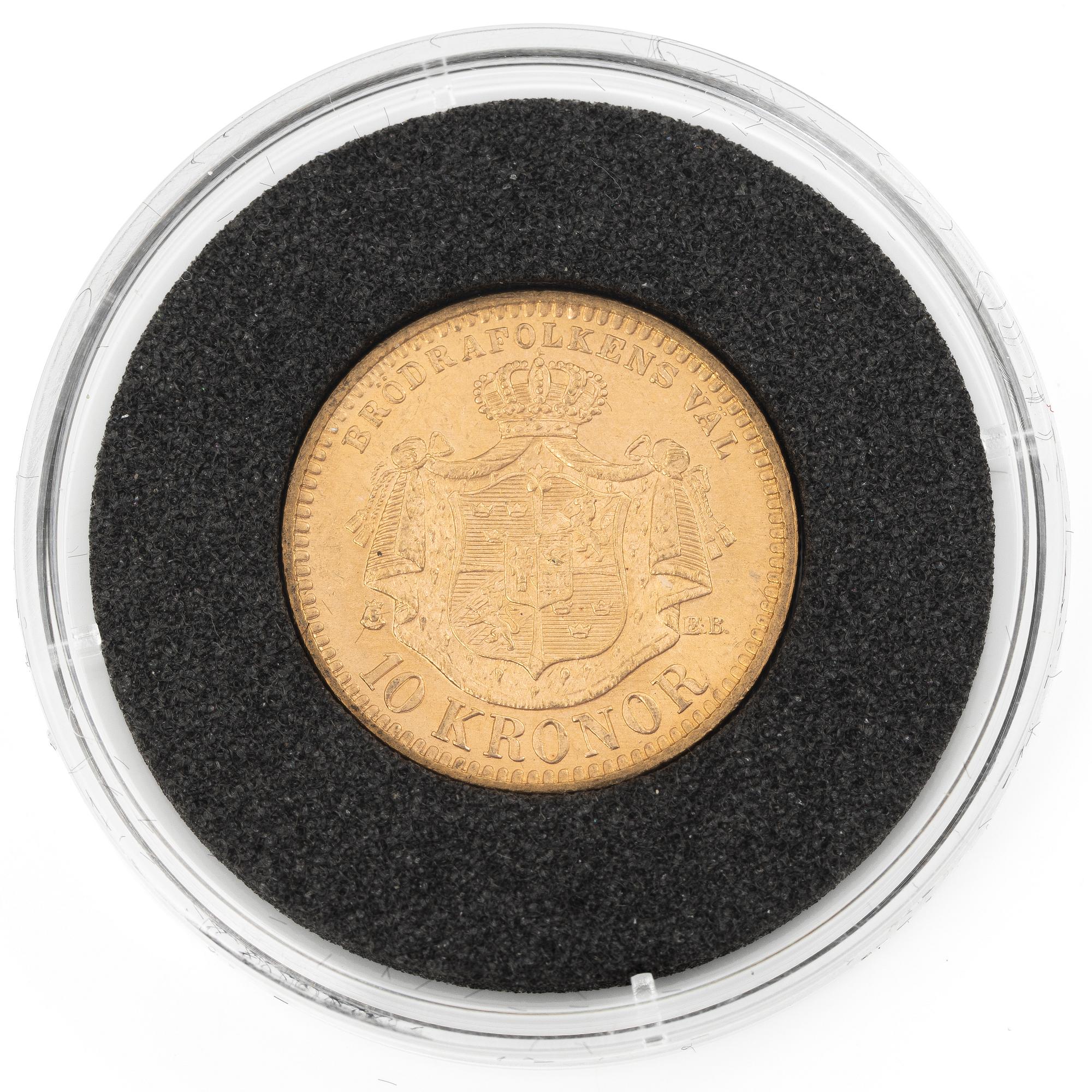Gold coin, Sweden, Oscar II, 10 kronor, Type II, 1895.