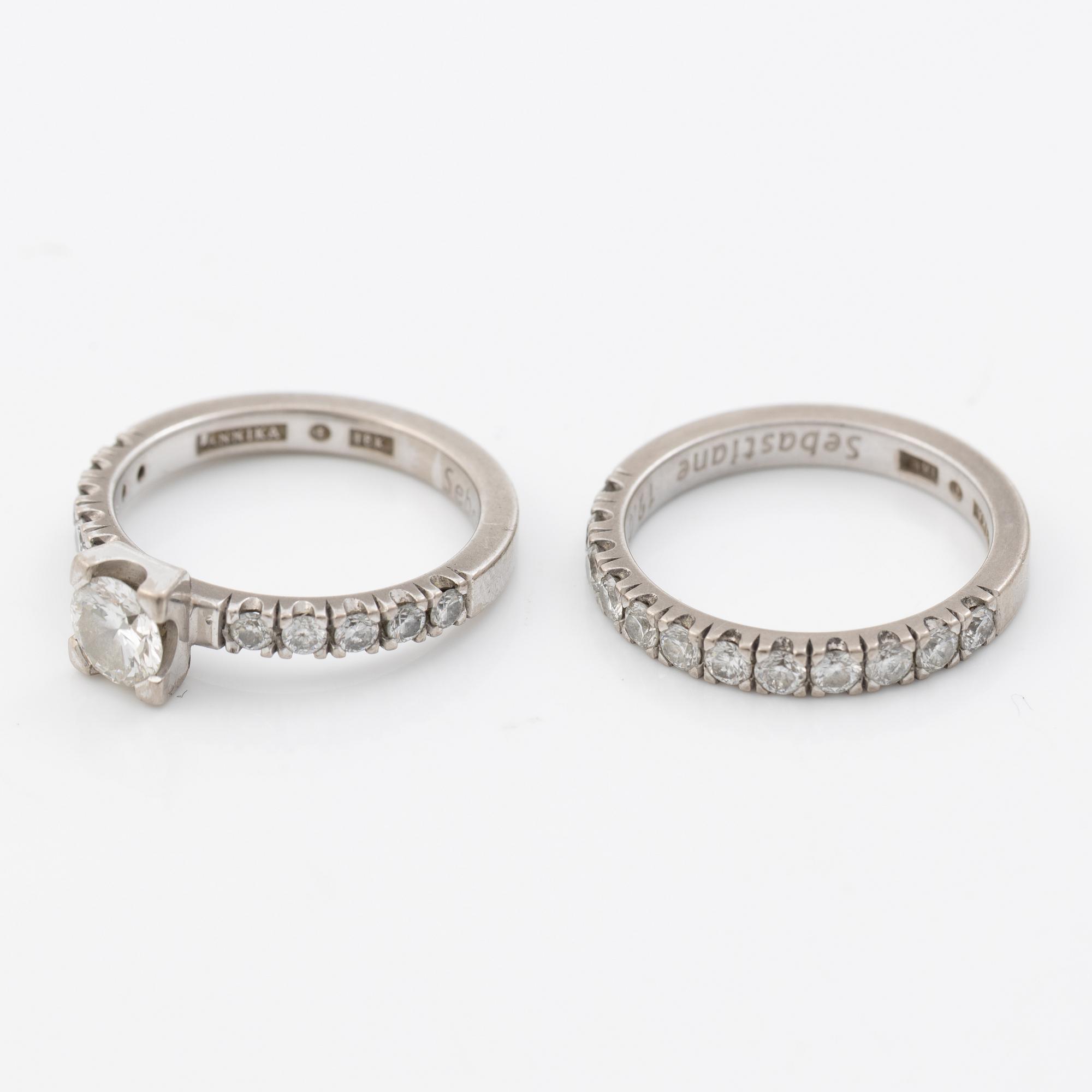 Två ringar, 18K vitguld med briljantslipade diamanter.