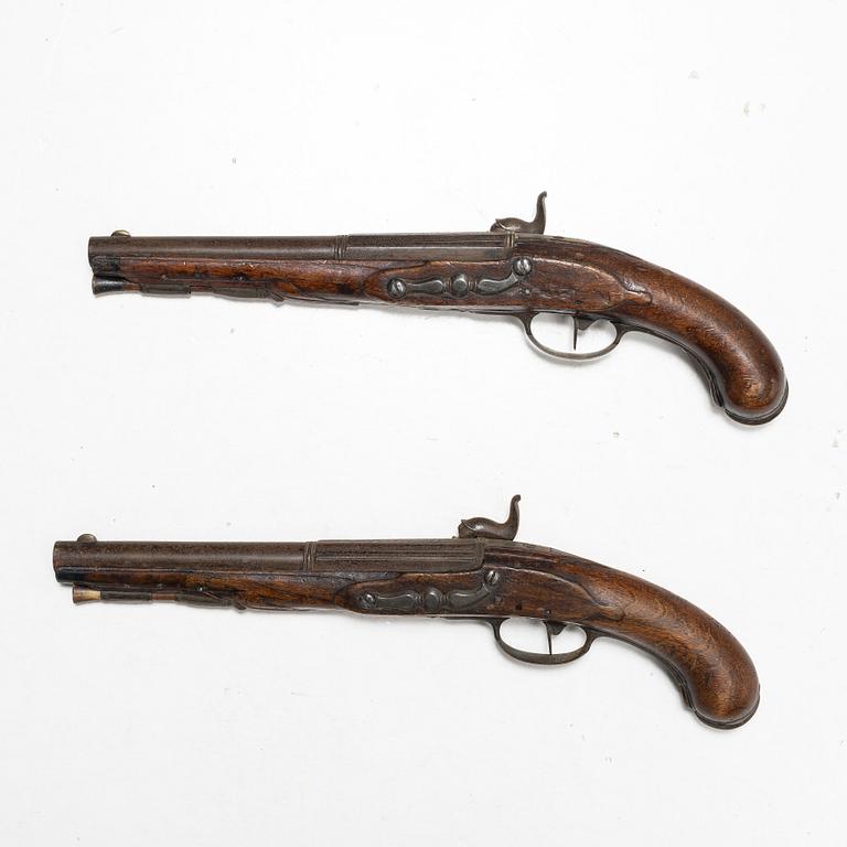 A apir of percussion pistols, signed David Bars, Stockholm (1686-1759),