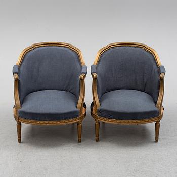 A pair of armchairs, Louis XVI-style, first half of the 20th century.