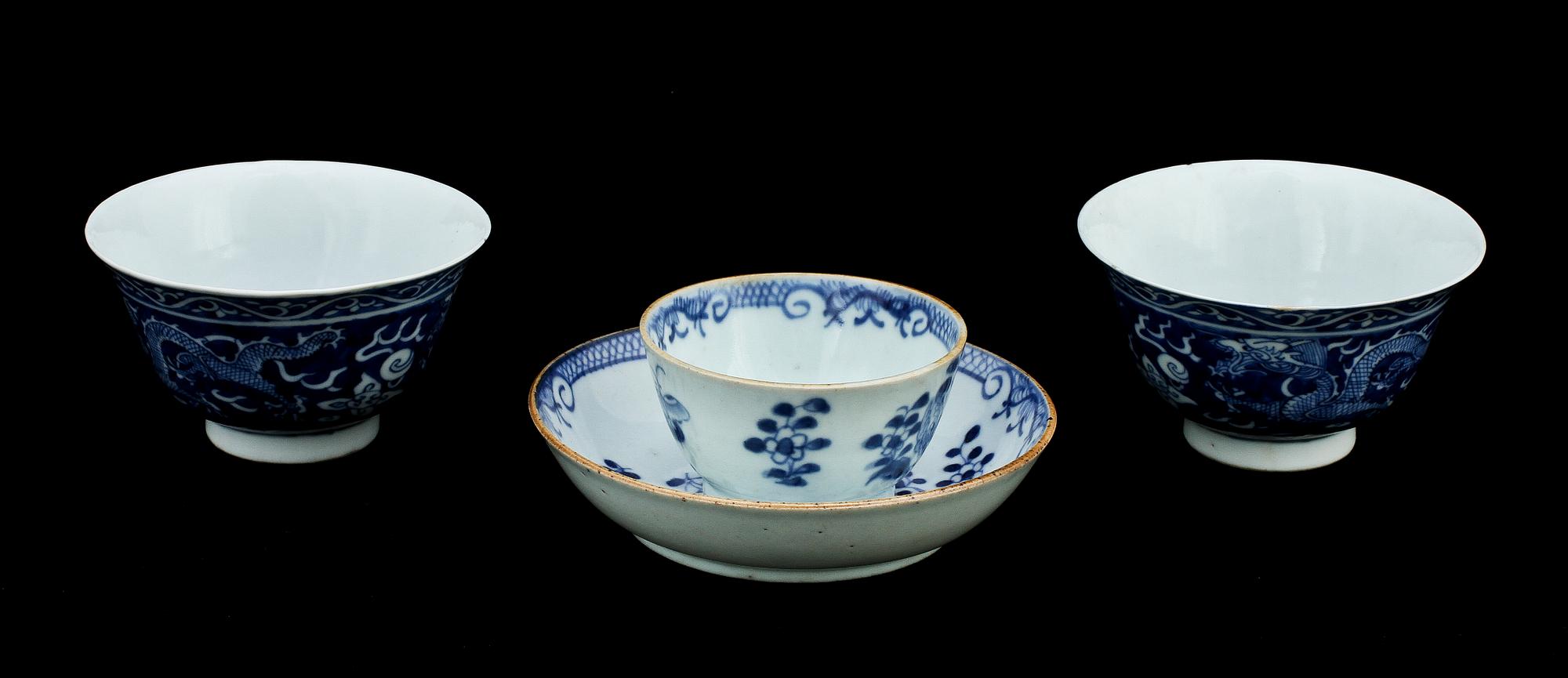 KOPPAR, 3 st, porslin, Kina, Qianlong, Kina 1700-tal.