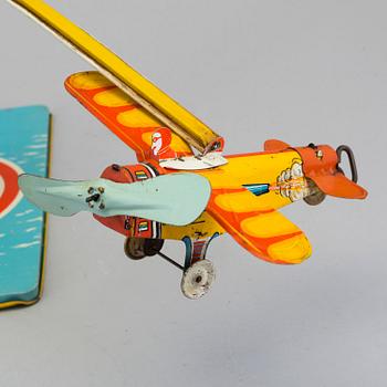 1940'S UNIQUE ART MFG. "SKY RANGERS PLANE & ZEPPELIN " TIN WIND-UP TOY.