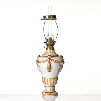An enamelled potpourri vase made into a lamp, 18th century.