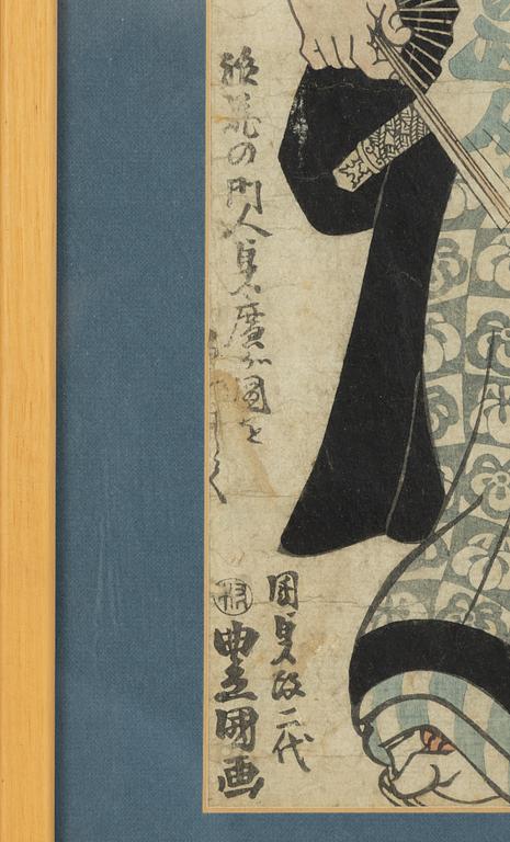 Utagawa Kunisada, träsnitt, två stycken, Edo (1603-1868), 1800-tal.