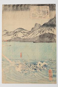 Utagawa Kuniyoshi, träsnitt, triptyk, sannolikt 1800-tal.