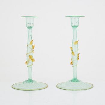 A pair of glass candle sticks, second half of the 20th Century.