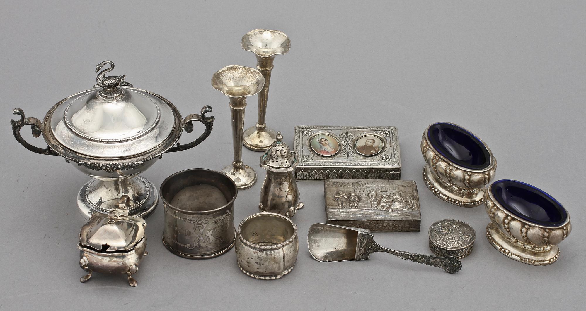 PARTI SILVER, 13 delar, 1800/1900. Vikt 900 g.