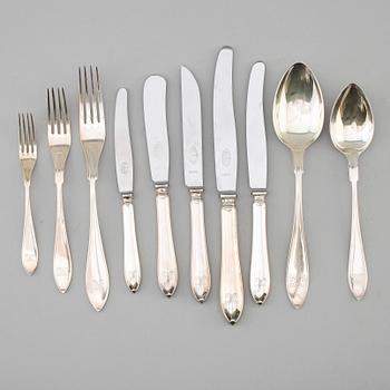 BESTICK, 99 delar, silver, CG Hallberg, Stockholm 1940-tal. Total vikt med stålblad ca 5034 gram.