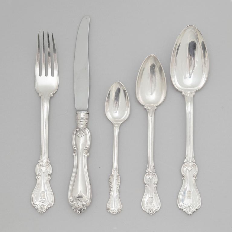 A Swedish Silver Cutlery Set, Mannerfelt coat of arms, including mark of GT Folcker, Stockholm 1858 (32 pieces).