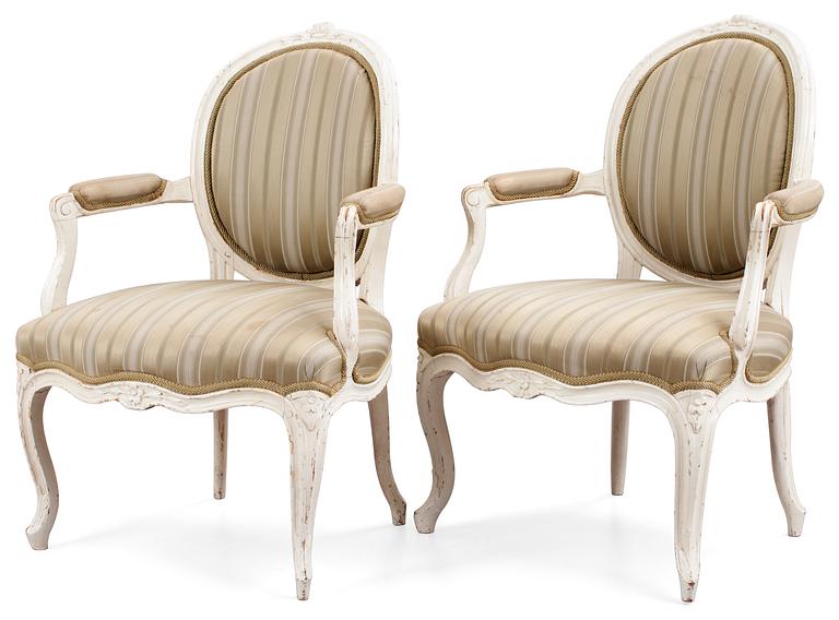 A pair of Swedish Transition armchairs 1770's.