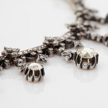 Collier 14K guld och silver med rosenslipade diamanter, 1800-tal.