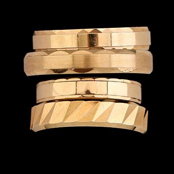 RINGAR, 4 st, 18 k guld, 1900-talets andra hälft. Vikt ca 15 gram.