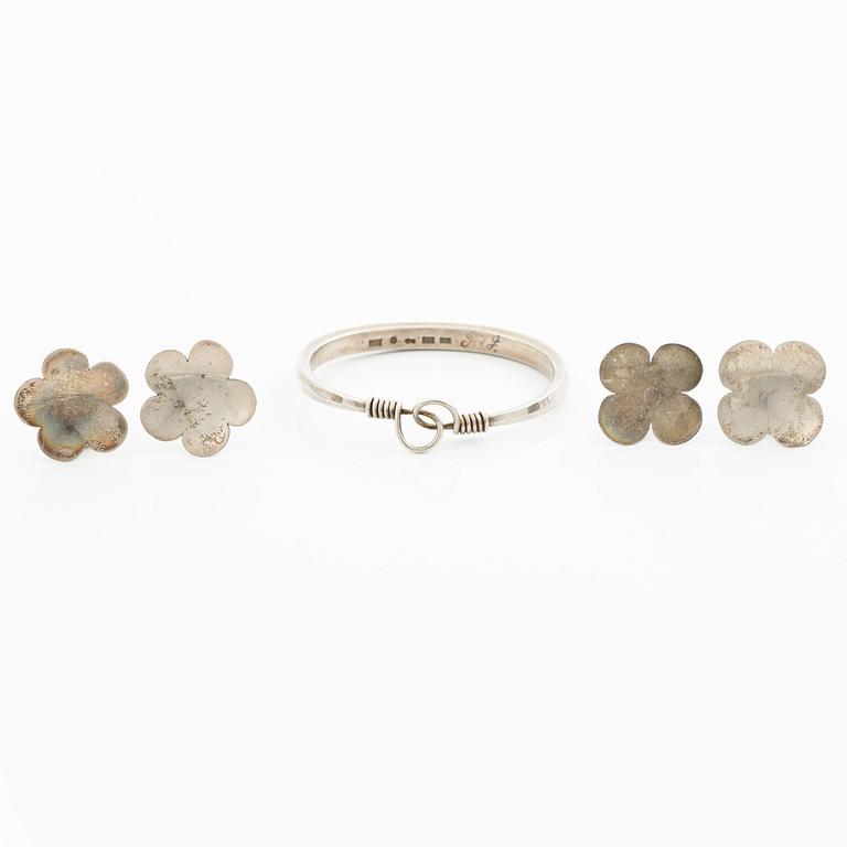 A bracelet and two pairs of earrings, silver, including E Ohlsson, Stockholm 1977.
