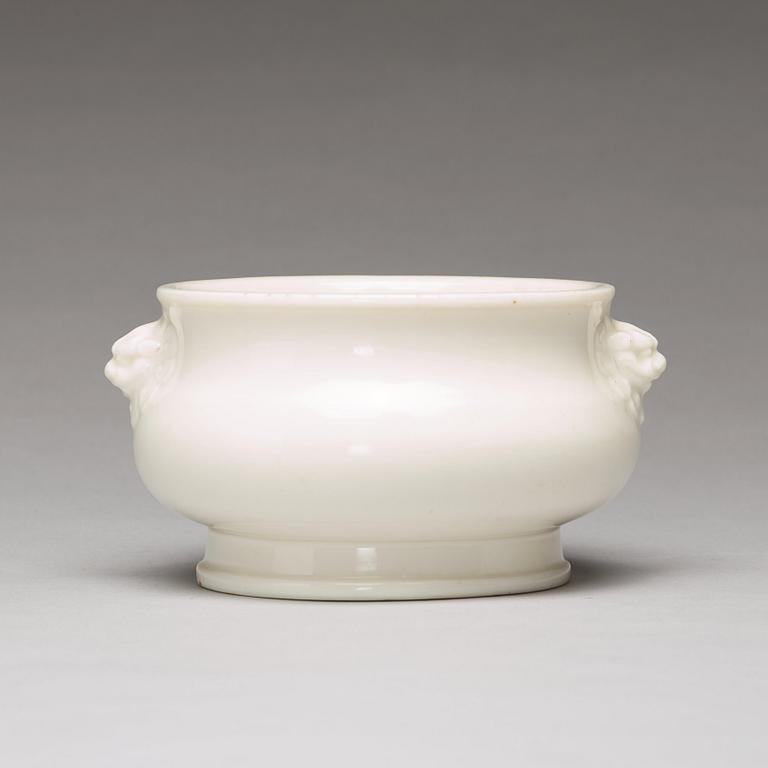 A blanc de chine/dehua censer, probably Ming dynasty (1368-1644).