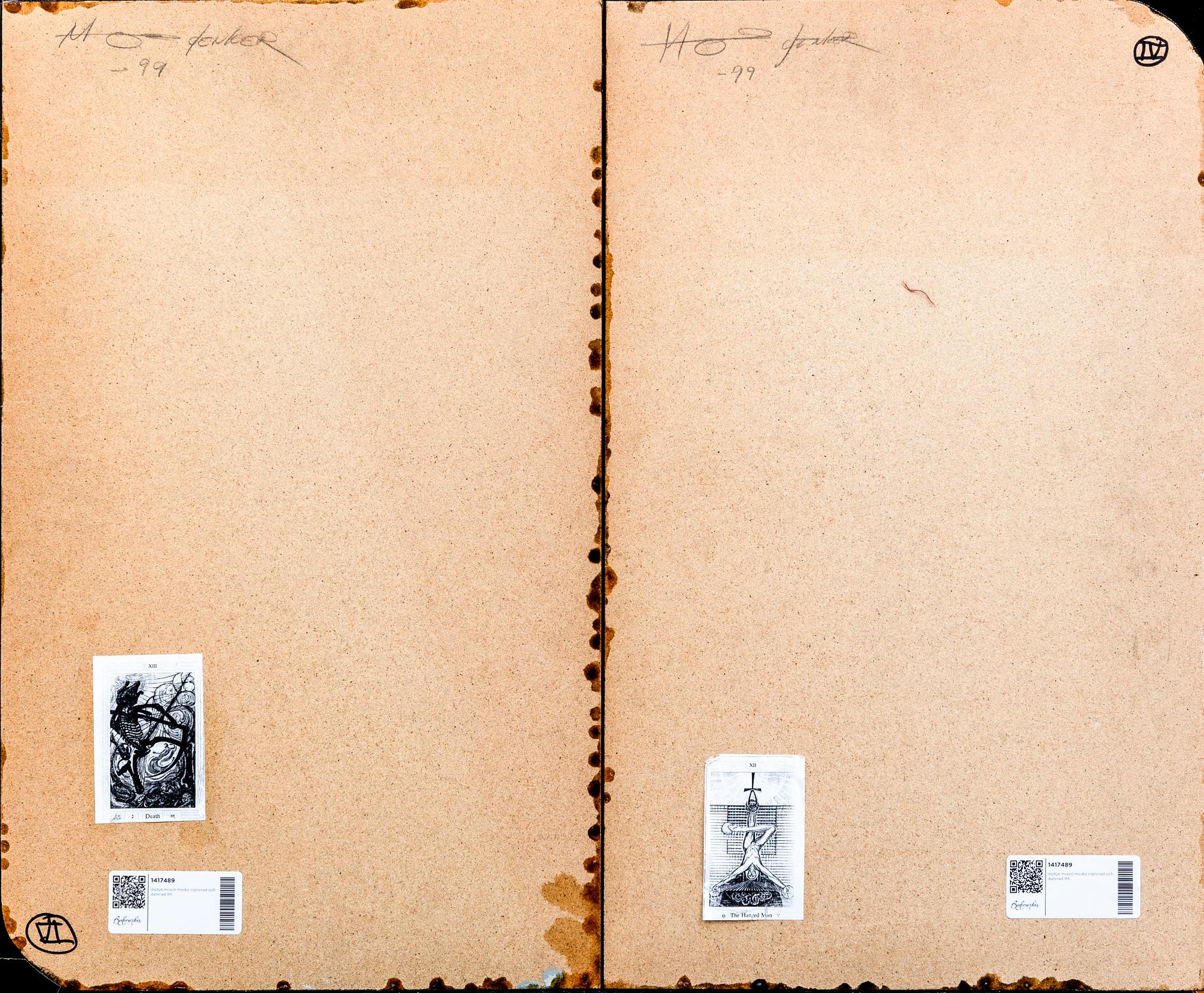 Magnus Denker, diptyk mixed media signerad och daterad 99.