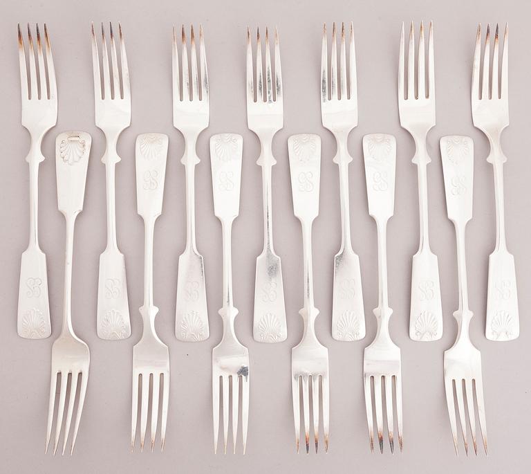 A 111-piece set of shell decorated silver cutlery, Finland, mainly from the first half of the 20th Century.