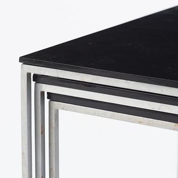 Poul Kjaerholm, a three pieces steel based, black acrylic top 'PK71' nest of tables, edition E. Kold Christensen, Denmark.