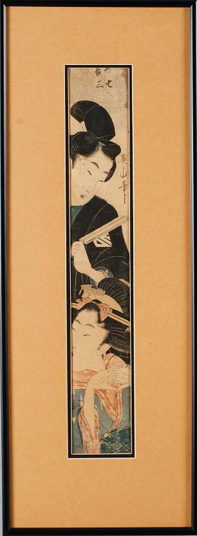 HASHIRA, träsnitt, BOK, förläggare Tsutaya Kichizo, samt TRÄSNITT, 6 st, Japan, 1800-tal.