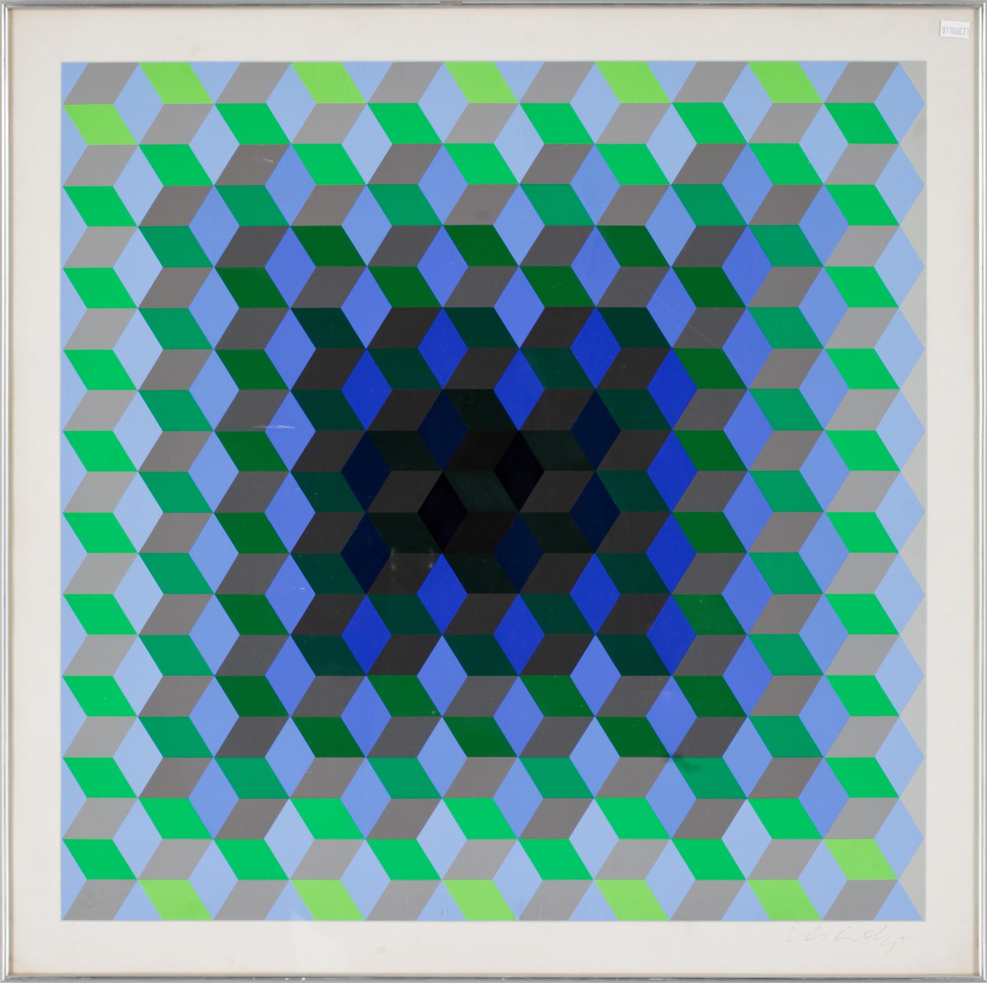 VICTOR VASARELY, färglitografi. Sign o numr 126/200.