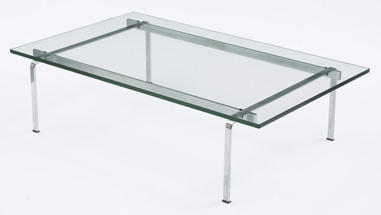 A Preben Fabricius & Jørgen Kastholm steel and glass top sofa table.