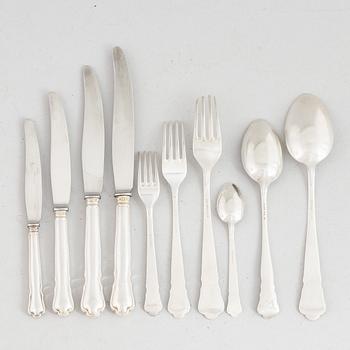 Bestickuppsättning, 108 delar, silver, modell Chippendale, bl a GAB, Stockholm 1953.