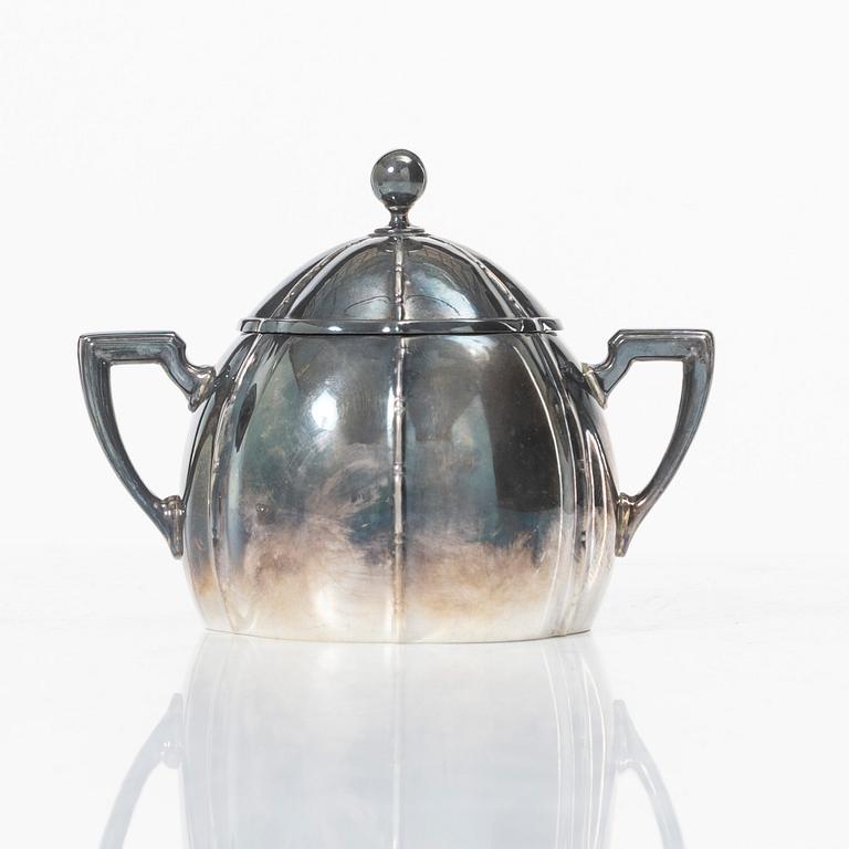 Sugar bowl, creamer and tray, silver, mid-20th century.