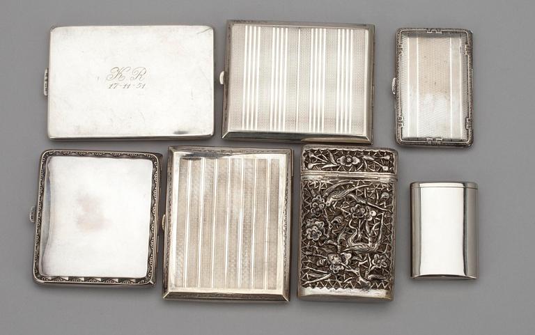 CIGARETTETUIER, 7 st nysilver, 1900-tal.