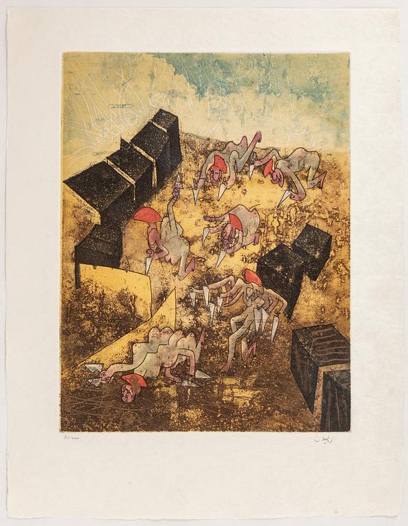 ROBERTO MATTA, 10 pieces of aquatint etchings named "Home' Mére", signed and numbered 78/100.