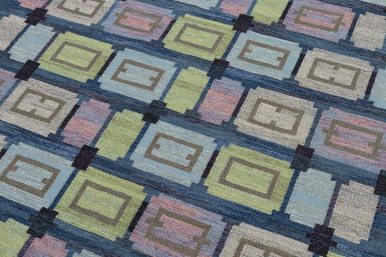 Judith Johansson, a carpet, 'Spise hall', flat weave, c. 283 x 199 cm, signed JJ.
