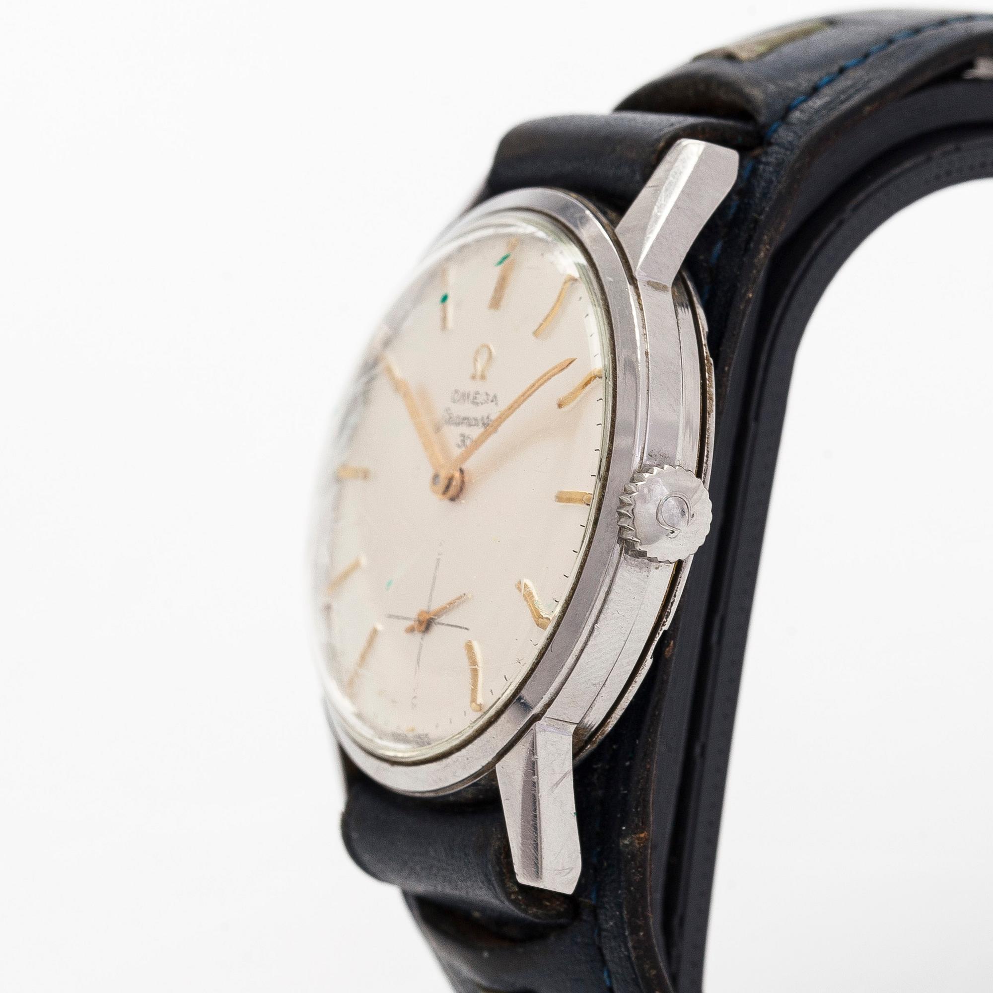 Omega, Seamaster 30, wristwatch, stainless steel, manual, plastic crystal, c. 1962.