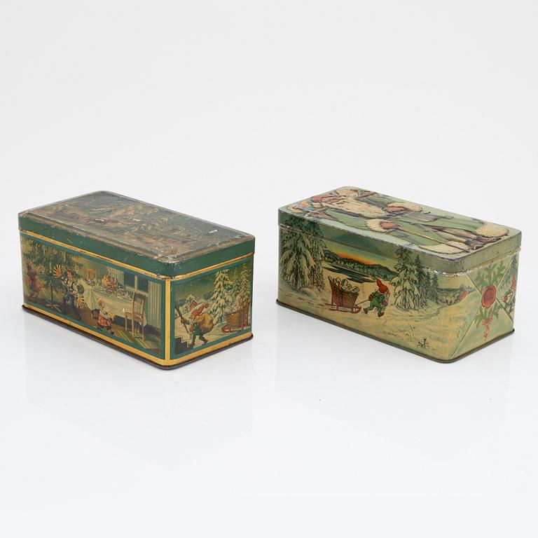 Two christmas tin coffee boxes, Gevalia, Sweden, 1930's.