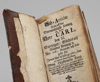 BOK, "Sju articlar som aff den Stormechtigfte Konung och Herr CARL den XI, Sweriges/Göthes och ståndes konung år 1685..".