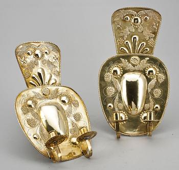 LJUSPLÅTAR, ett par, mässing, barockstil, 1900-tal.