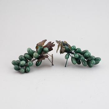 Two glass and stone grapes decorations, 20th century.