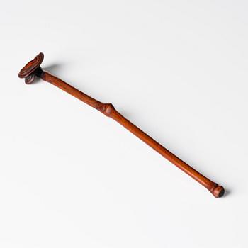 A hardwood bamboo shaped brushpot with a sceptre, China, 20th century.