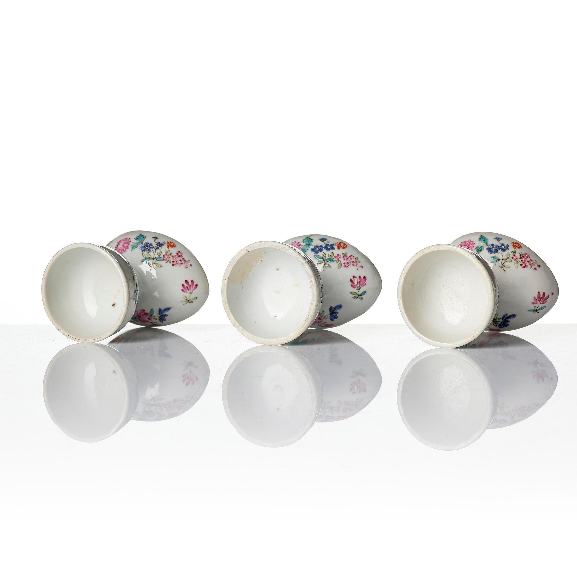 A set of six famille rose egg cups, Qing dynasty, 18th century.
