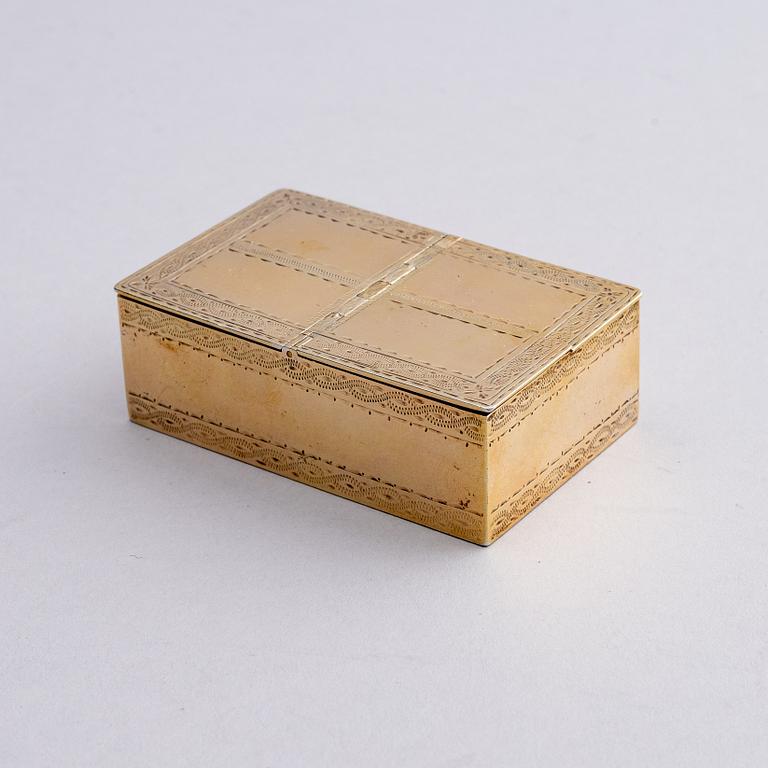 A set of five pieces gilt-silver travel cutlery, mark of Johan Abraham Hallard, Stockholm 1794.