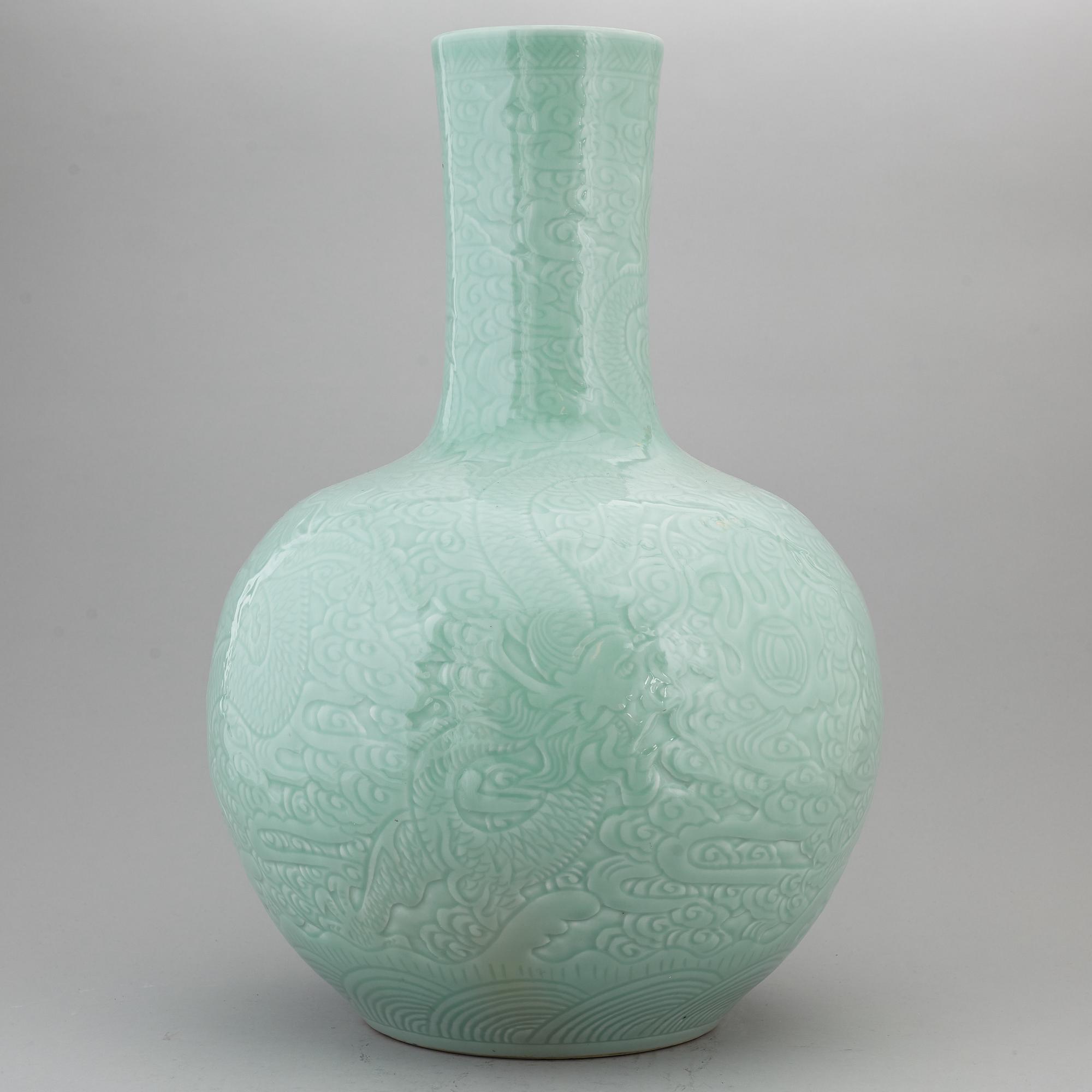 A large Chinese celadon glazed vase, second half of the 20th century.