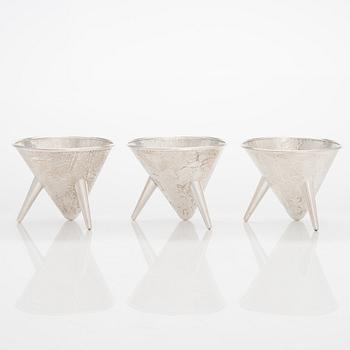 Pekka Turtiainen, a set of three silver bowls, samorodok technique, Finland 1995.